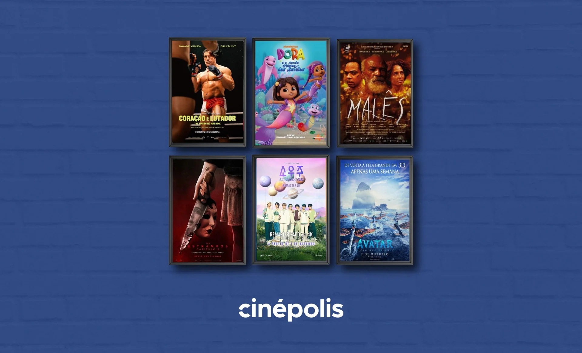 Capas dos filmes das estreias da semana em fundo azul